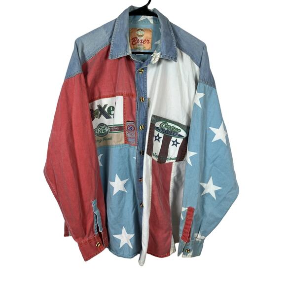 boxer Other - Vintage Boxer Americana Shirt Mens XL Red White Blue Button-Up Patriotic